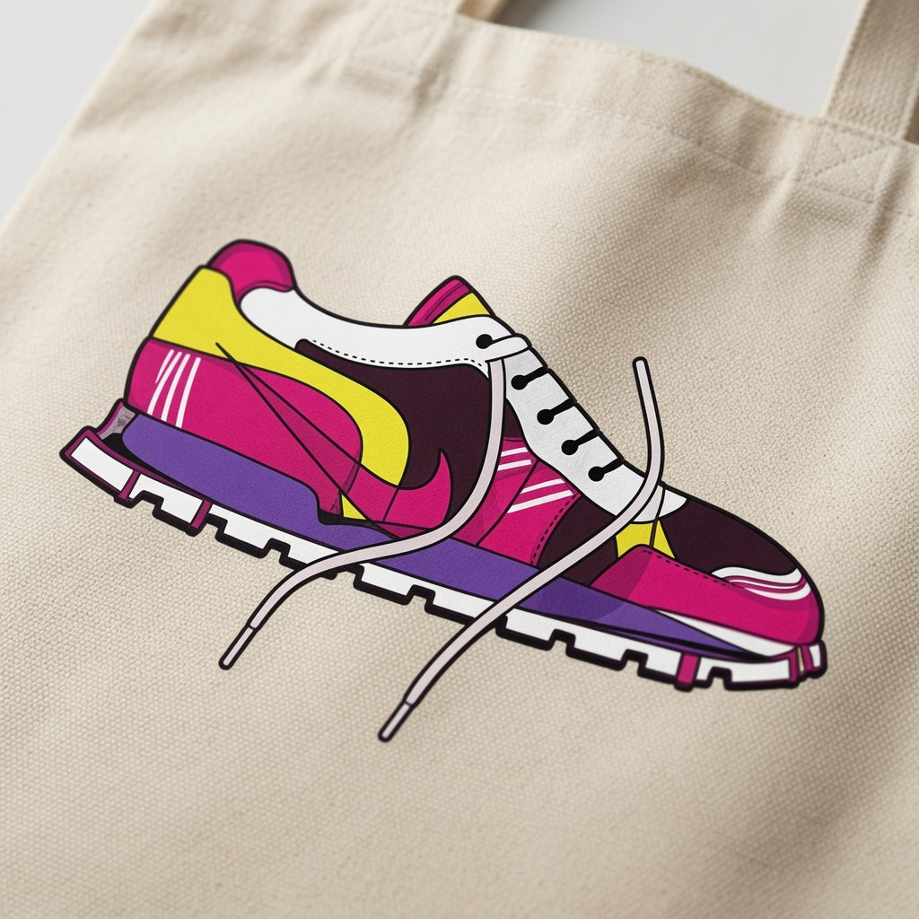 Retro Sneaker Illustration Canvas Tote Bag | Sneakerhead Graphic Cotton Tote
