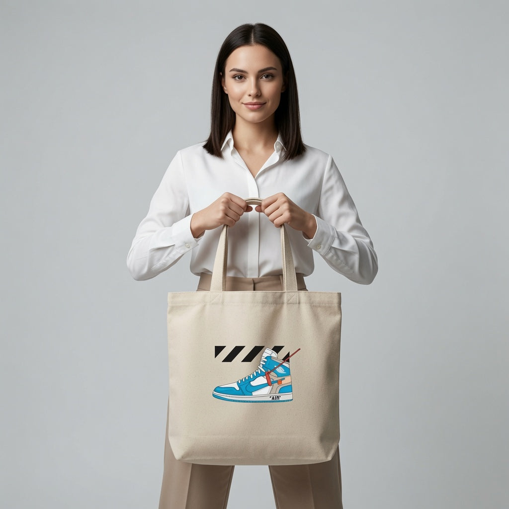 Blue Deconstructed High-Top Graphic Canvas Tote Bag - Off-Court Streetwear Shoulder Bag
