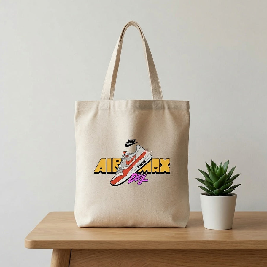 Air Max Day Red & White Sneaker Graphic Canvas Tote Bag - Retro Streetwear Shoulder Bag