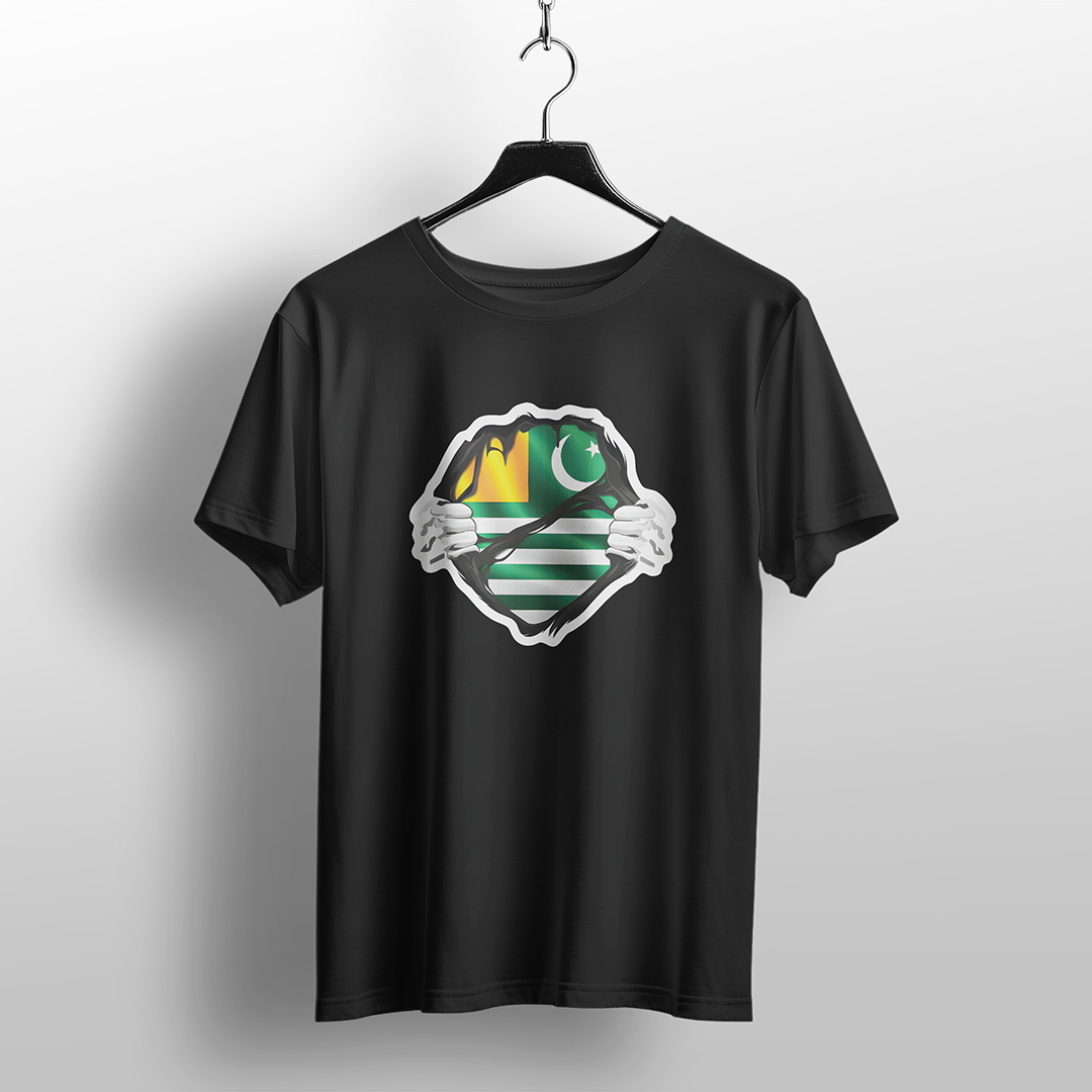 Torn Chest Azad Jammu and Kashmir Flag T-Shirt