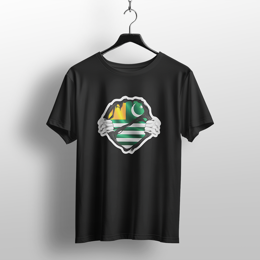 Torn Chest Azad Jammu and Kashmir Flag T-Shirt
