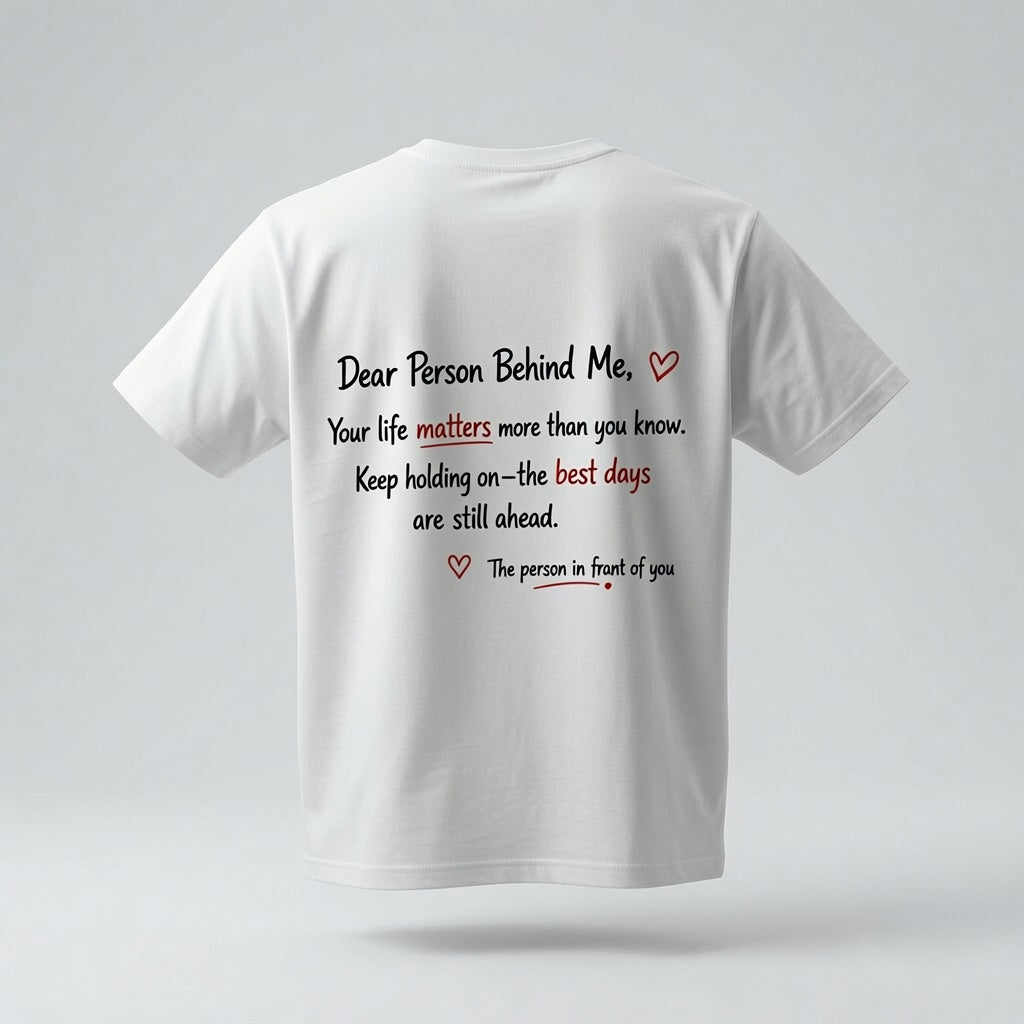 Dear Person Behind Me: Your Life Matters" T-Shirt – Mental Health Awareness & Suicide Prevention Graphic Tee