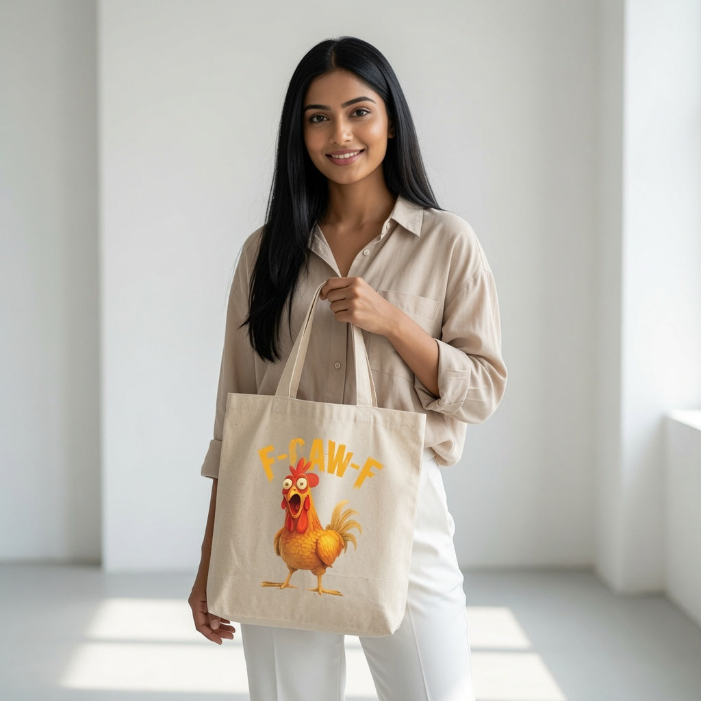 Screaming Chicken "F-CAW-F" Funny Canvas Tote Bag