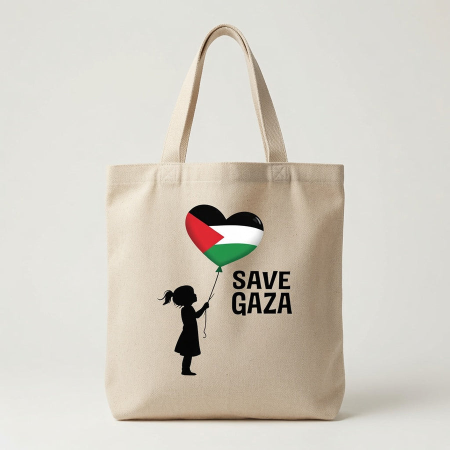 Save Gaza Palestinian Heart Balloon Canvas Tote Bag – Free Palestine Heritage Tote