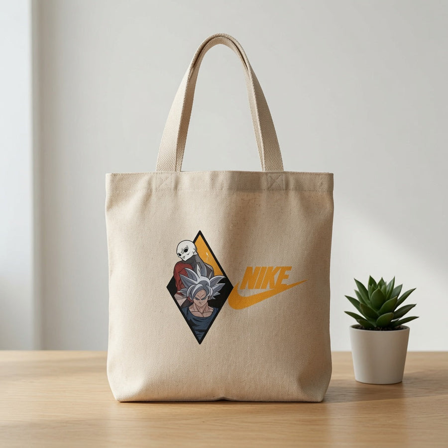 Dragon Ball Ultra Instinct Goku vs Jiren Orange Nike Swoosh Cotton Canvas Tote Bag