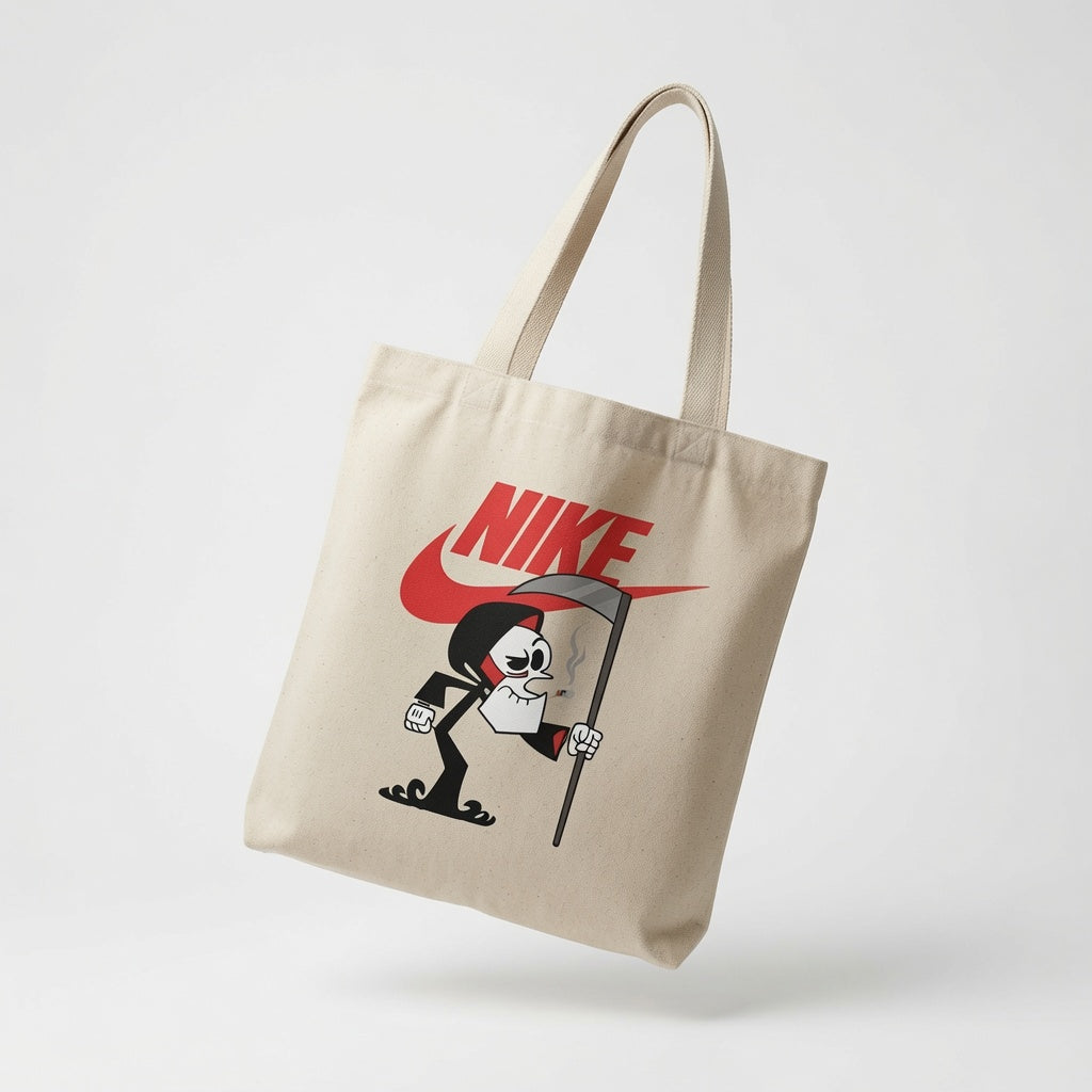 Close-Up Graphic View: Grim Reaper Nike Swoosh Cotton Canvas Tote Bag