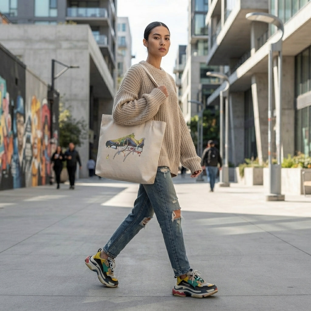 "Urban Drip" Colorful Dripping Sneaker Art Canvas Tote Bag