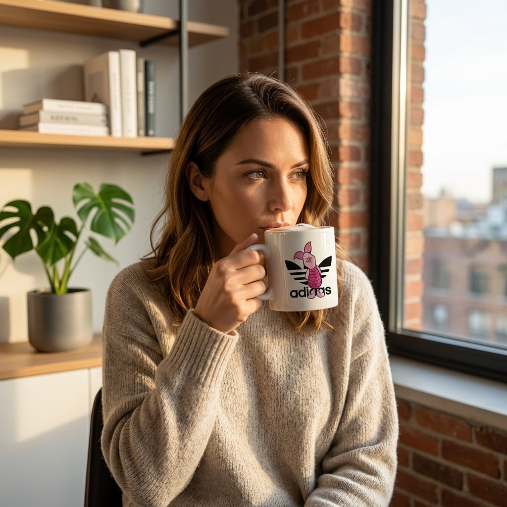 Cute Pink Piglet Cartoon Character Graphic Ceramic Coffee Mug – Cute Animal Art Tea Cup & Unique Birthday Gift