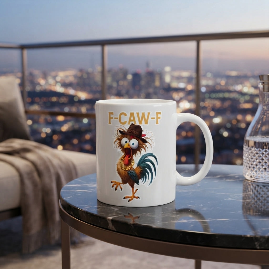 F-CAW-F Cowboy Rooster Mug – Funny Chicken In A Hat Ceramic Coffee Cup, Novelty Farmhouse Gift