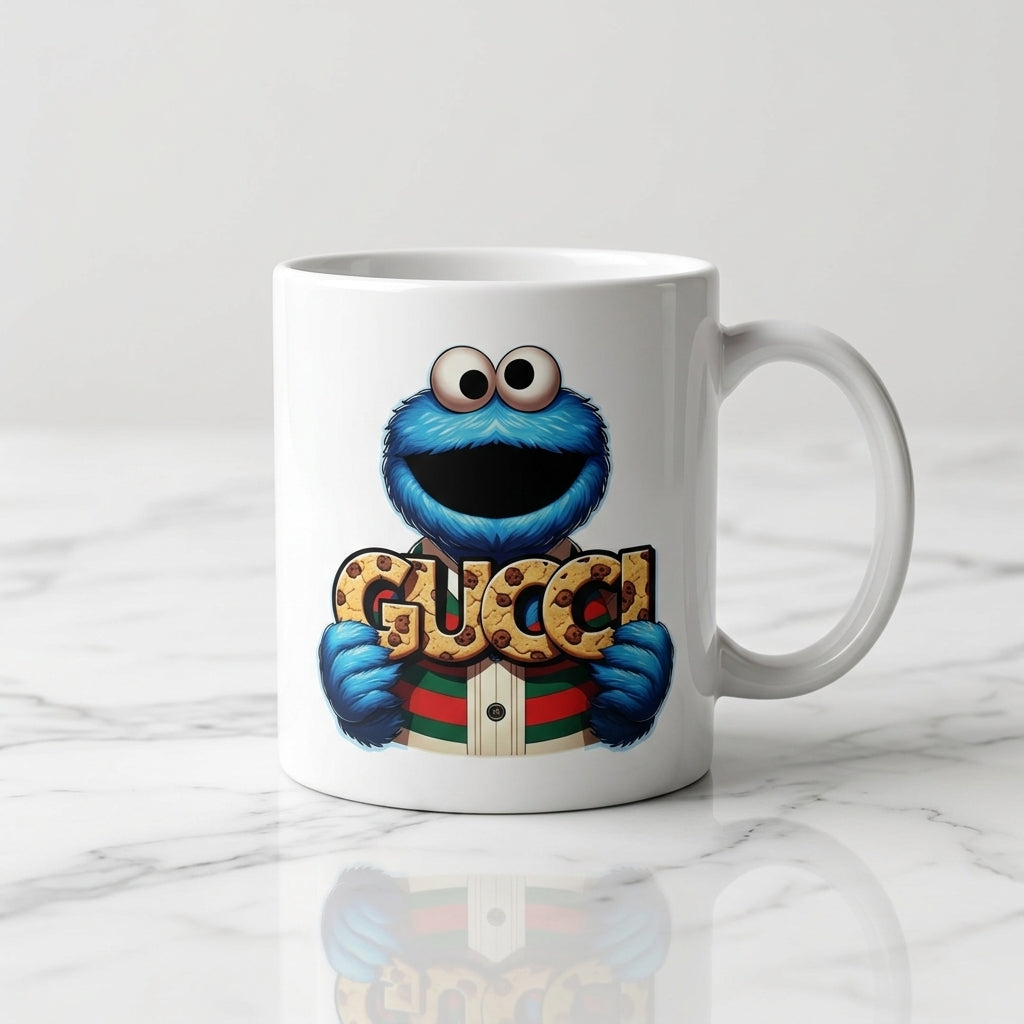 Funny Blue Cookie Monster Streetwear Graphic Ceramic Coffee Mug – Trendy Luxury Style Character Art Tea Cup & Unique Birthday Gift