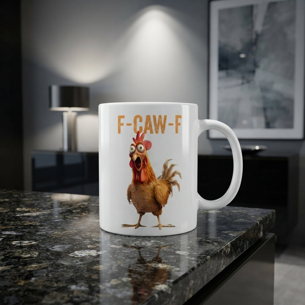 F-CAW-F Golden Rooster Mug – Surprised Chicken Cartoon Ceramic Coffee Cup, Fun Kitchen Essential