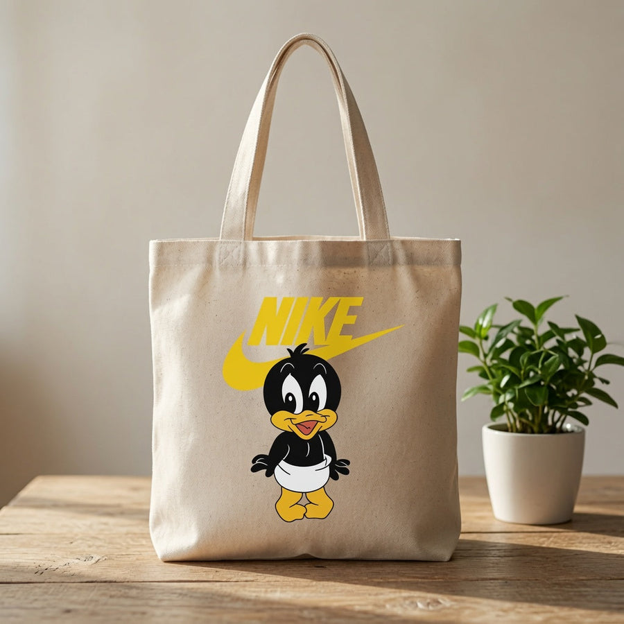 Cute Baby Duck Cartoon Graphic Canvas Tote Bag | Yellow & Black Graphic Cotton Tote