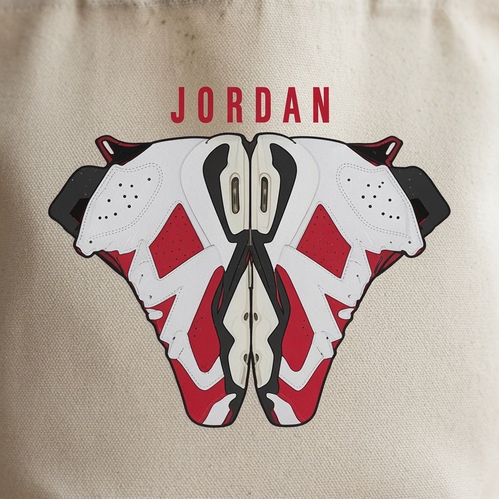 Symmetrical Retro Red & White Sneaker Pair "JORDAN" Cotton Canvas Tote Bag