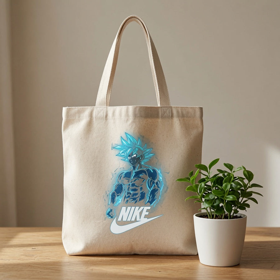 Super Saiyan Blue Anime Graphic Canvas Tote Bag | Glowing Warrior Cotton Carryall