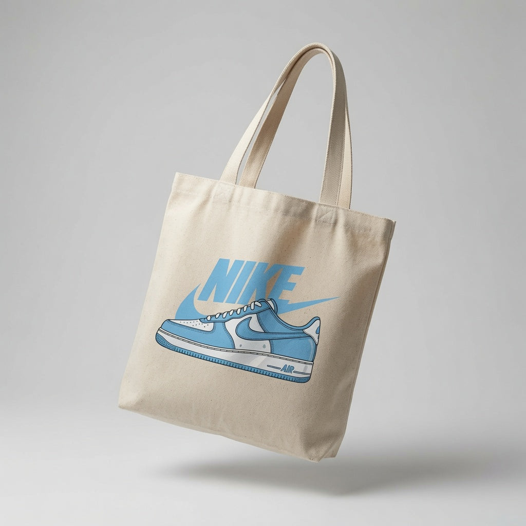 Classic Light Blue Sneaker Graphic Canvas Tote Bag | Retro Sneakerhead Cotton Tote