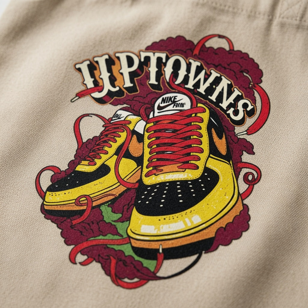 Uptowns Yellow & Black Sneaker Graphic Canvas Tote Bag - Vintage Streetwear Shoulder Bag
