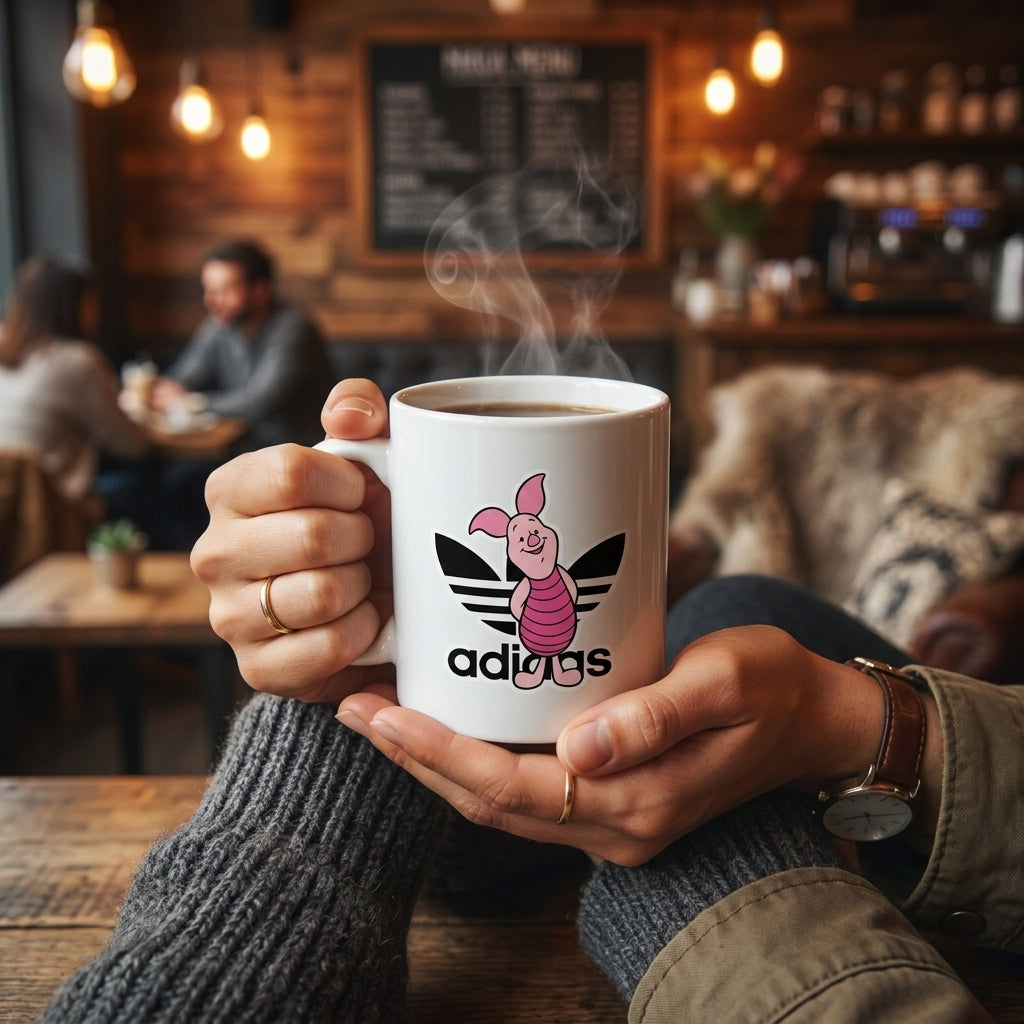 Cute Pink Piglet Cartoon Character Graphic Ceramic Coffee Mug – Cute Animal Art Tea Cup & Unique Birthday Gift