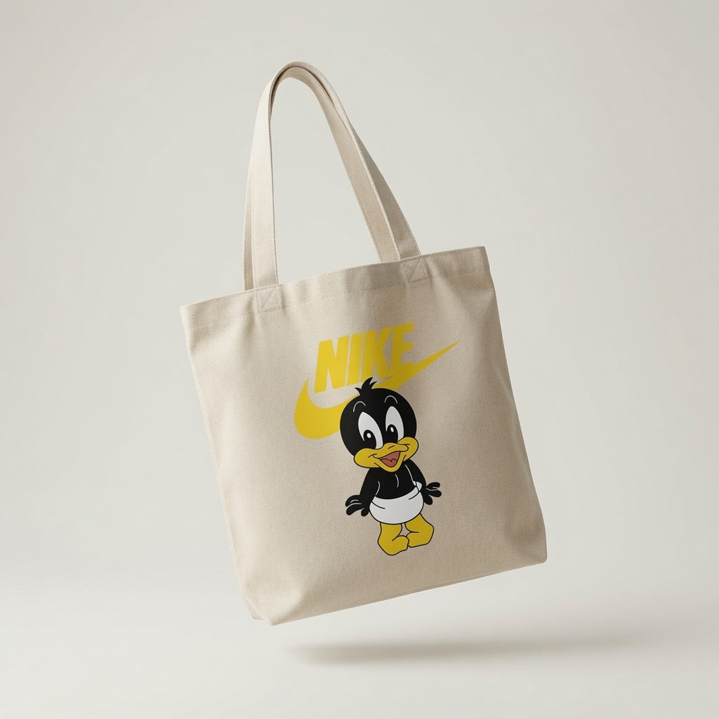 Cute Baby Daffy Duck Yellow Nike Swoosh Cotton Canvas Tote Bag