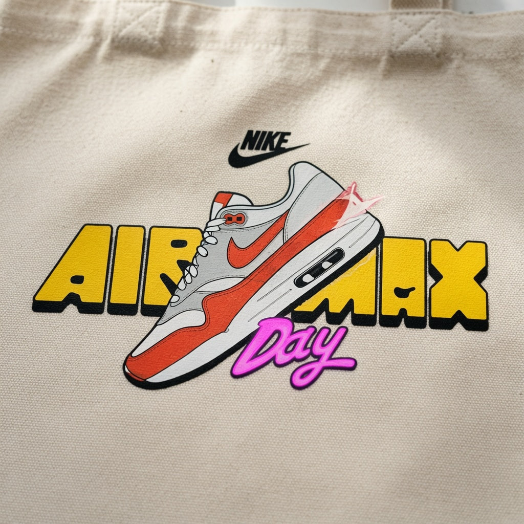 Air Max Day Red & White Sneaker Graphic Canvas Tote Bag - Retro Streetwear Shoulder Bag