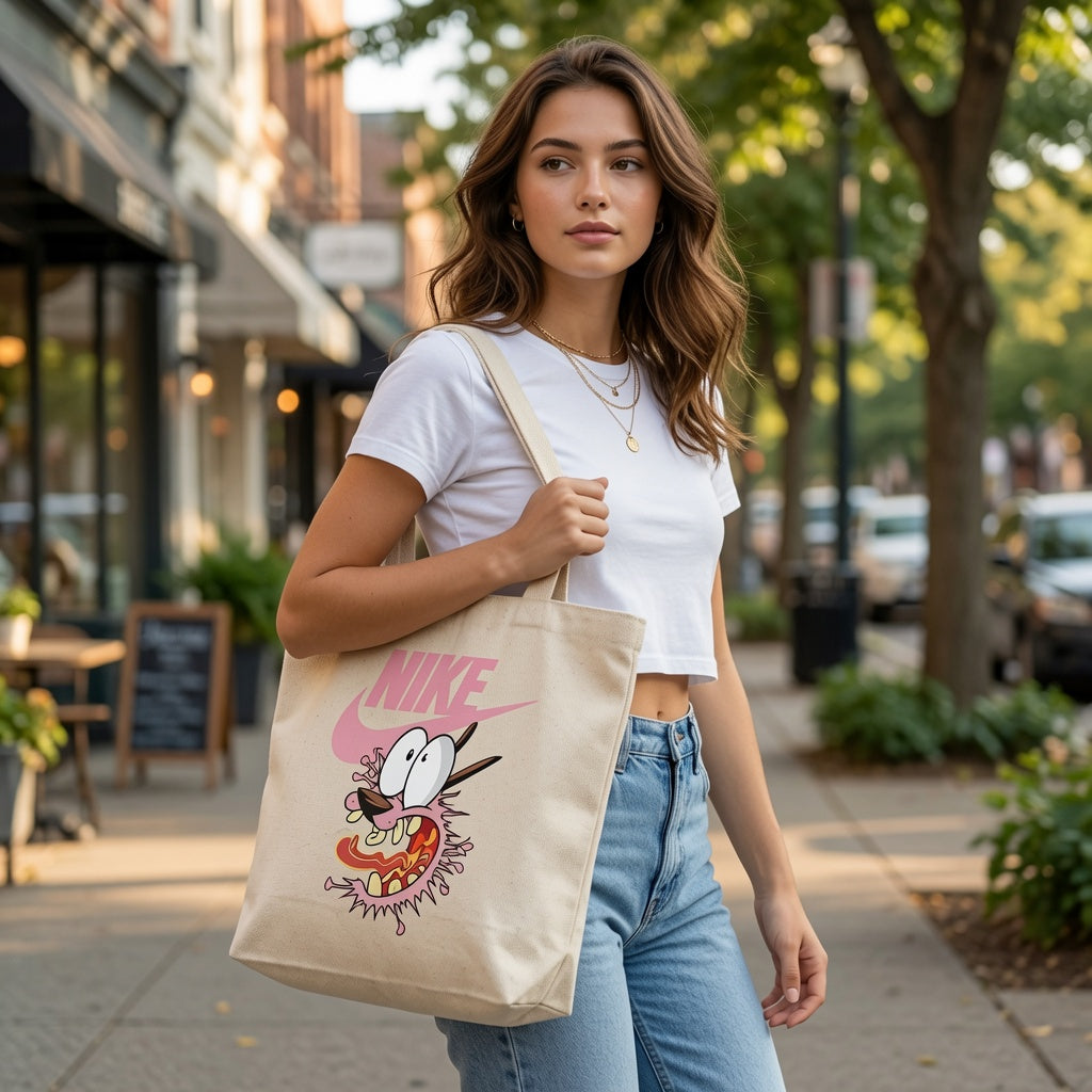Courage the Cowardly Dog Pink Nike Swoosh Cotton Canvas Tote Bag