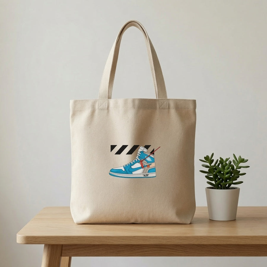 Blue Deconstructed High-Top Graphic Canvas Tote Bag - Off-Court Streetwear Shoulder Bag