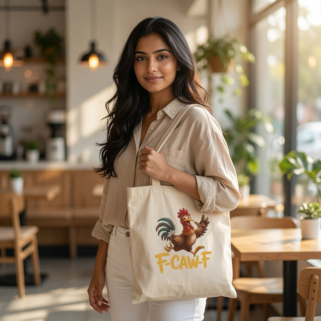 Running Rooster "F-CAW-F" Funny Canvas Tote Bag