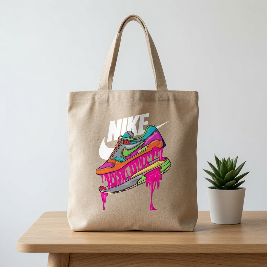 Dripping Sneaker Graphic Canvas Tote Bag - Colorful Streetwear Pop Art Shoulder Bag