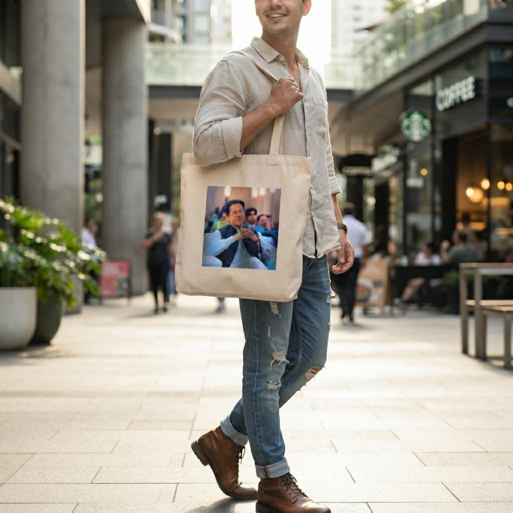 Imran Khan Portrait Printed Canvas Tote Bag – Eco-Friendly Cotton Shoulder Bag