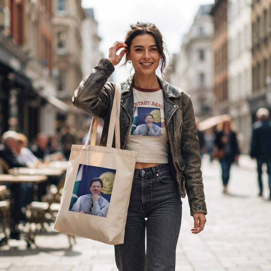 Imran Khan Thoughtful Portrait Printed Canvas Tote Bag