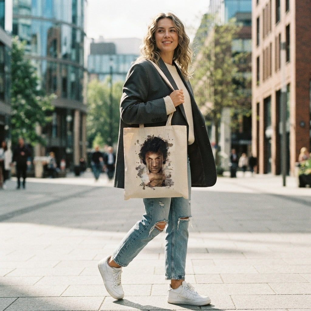 Imran Khan Artistic Watercolor Portrait Canvas Tote Bag – Premium Cotton Shoulder Bag