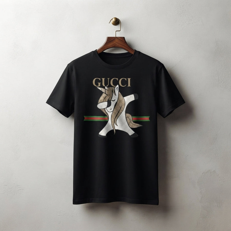 Dabbing Unicorn in Luxury Monogram Mane Graphic T-Shirt - Unisex Premium Cotton Streetwear Tee (Black, White, Blue | XS to 4XL)