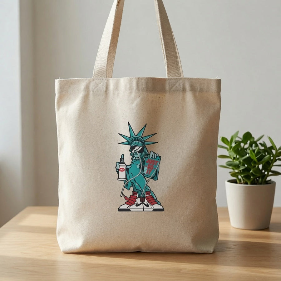 Statue of Liberty Street Art Graphic Canvas Tote Bag - Graffiti & Sneakers Urban Shoulder Bag
