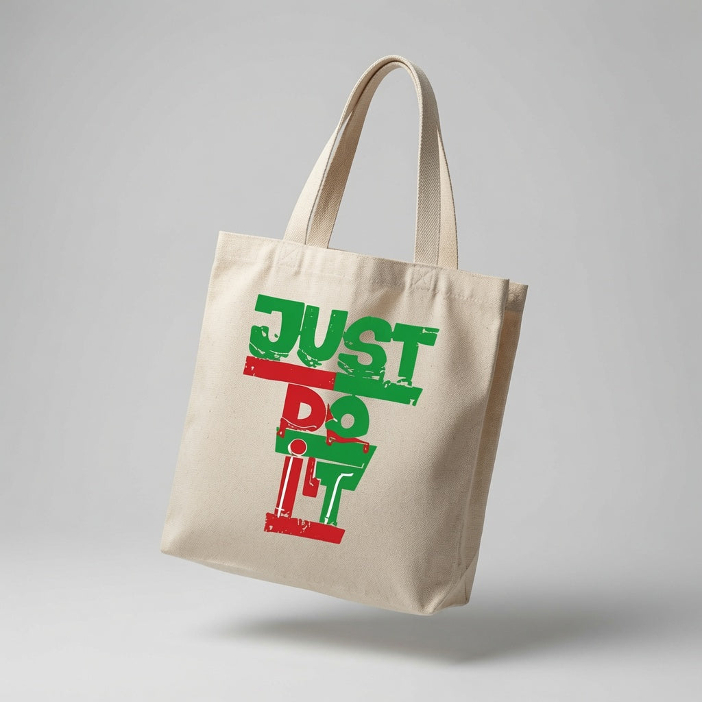 Stencil Graphic Canvas Tote Bag | Bold Red & Green Cotton Tote
