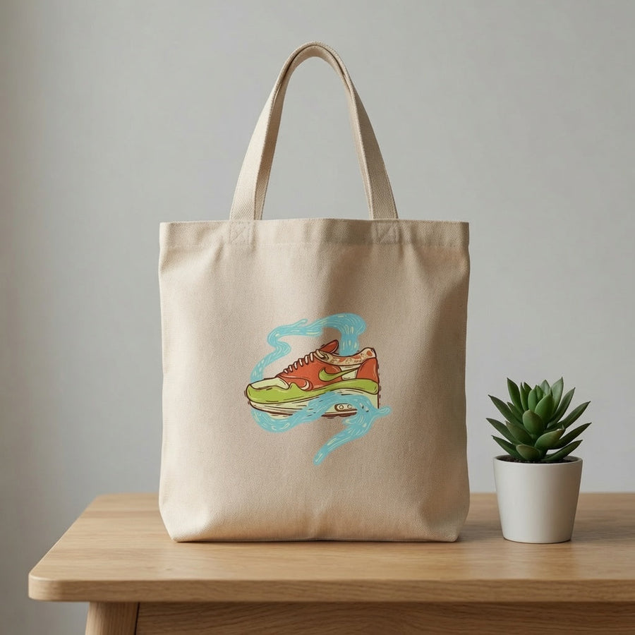 Smoky Waves Runner Sneaker Graphic Canvas Tote Bag - Abstract Surreal Streetwear Shoulder Bag