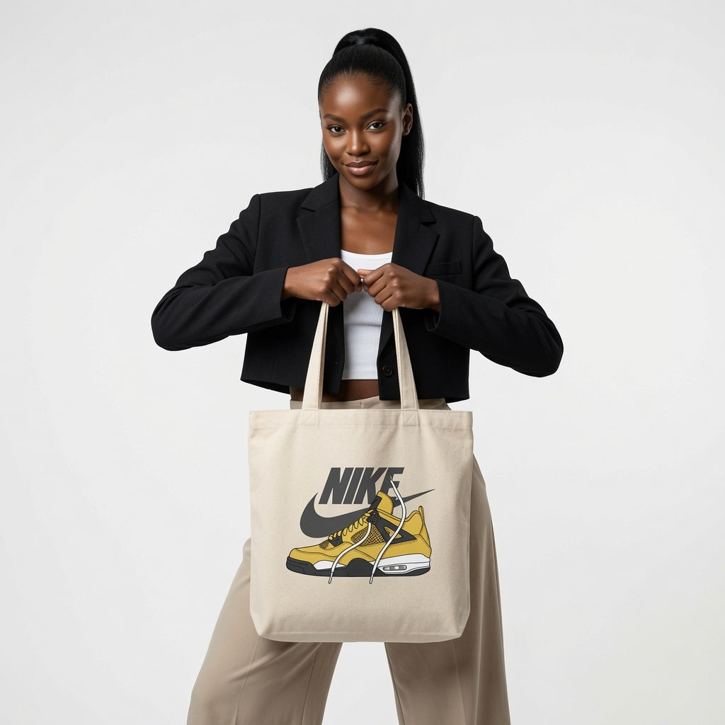 Retro Yellow Sneaker Graphic Canvas Tote Bag - Classic Streetwear Graphic Shoulder Bag