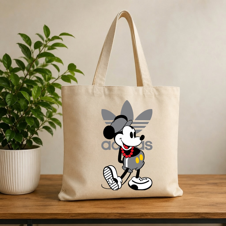 Cool Cartoon Mouse Canvas Tote Bag - Retro Streetwear Graphic Reusable Shopping Bag