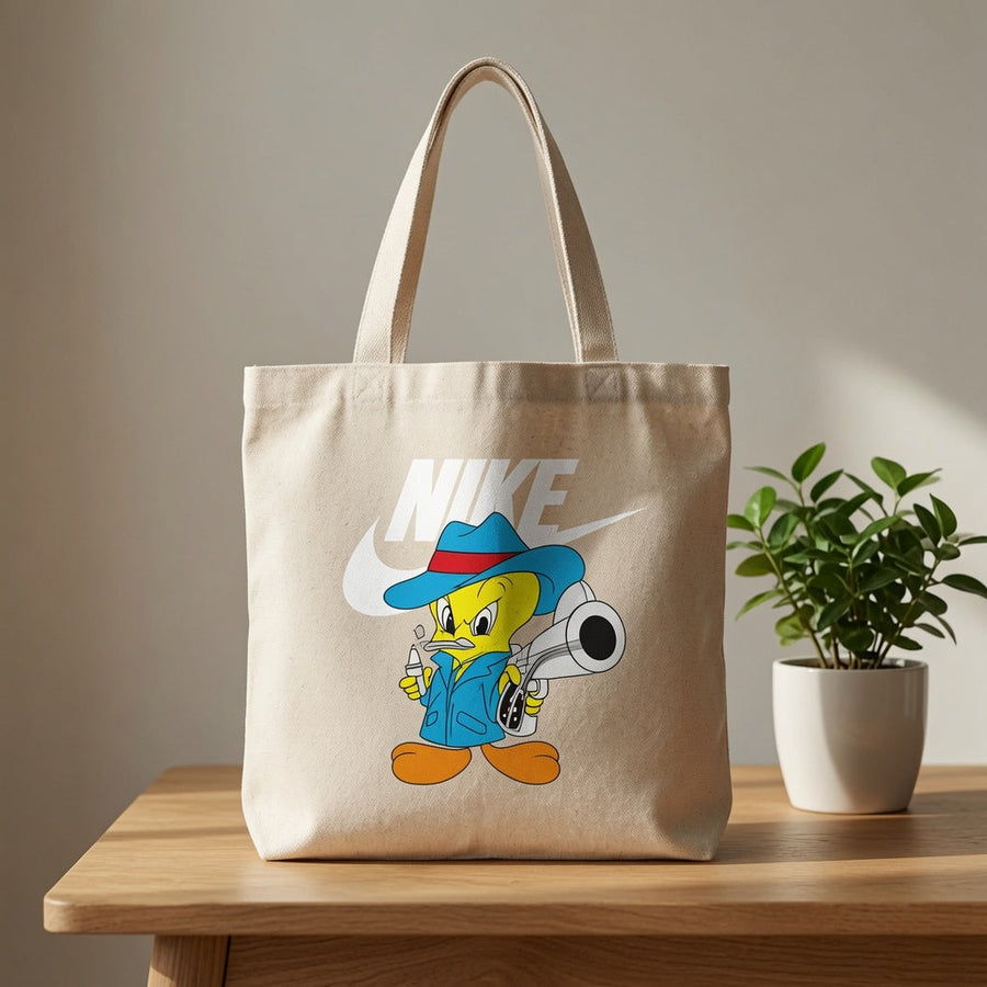 Gangster Canary Graphic Canvas Tote Bag | Funny Retro Cartoon Cotton Tote