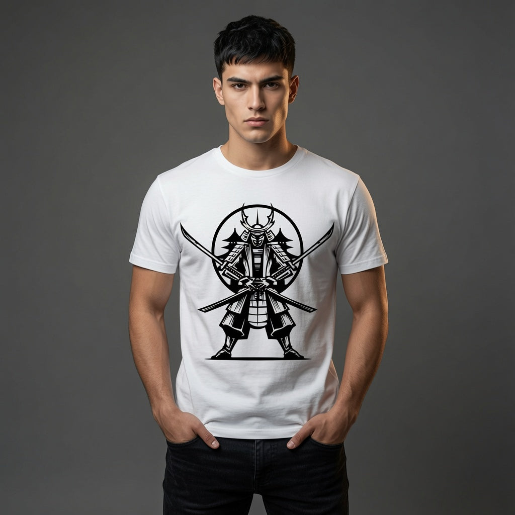 Samurai Warrior Katana T-Shirt Japanese Anime Graphic Tee White