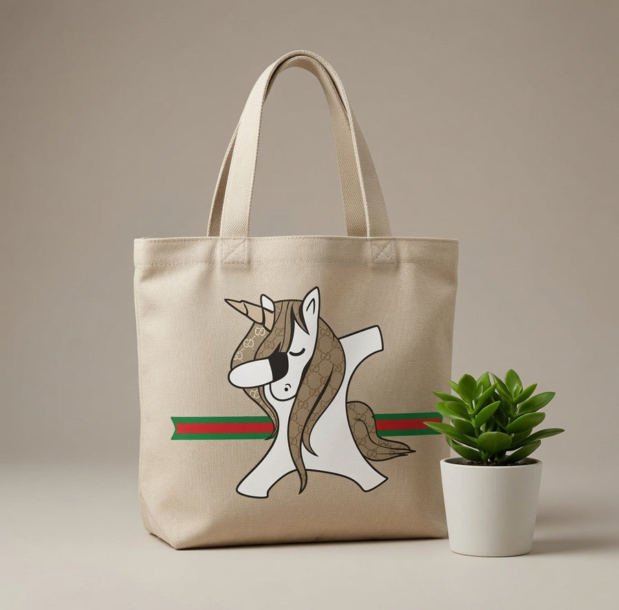 Dabbing Unicorn Graphic Canvas Tote Bag - Designer Style Fashion Graphic