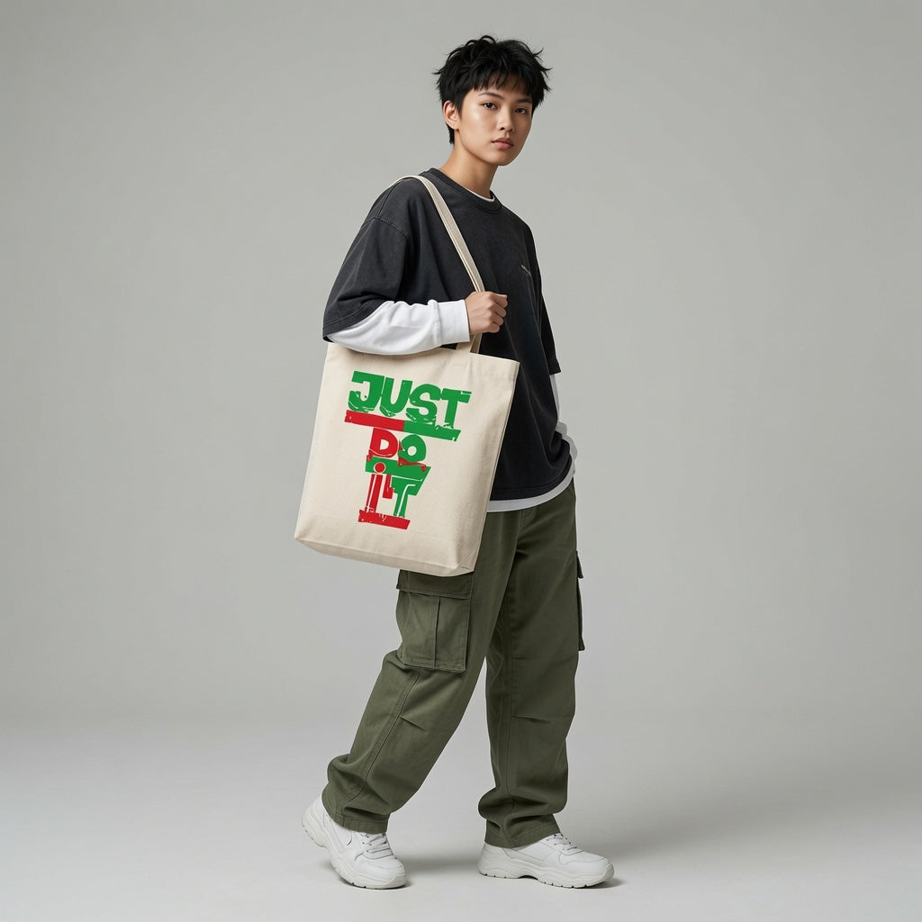 Stencil Graphic Canvas Tote Bag | Bold Red & Green Cotton Tote