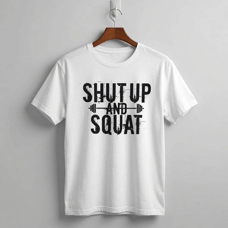 "Shut Up And Squat" Distressed Powerlifting Graphic Tee