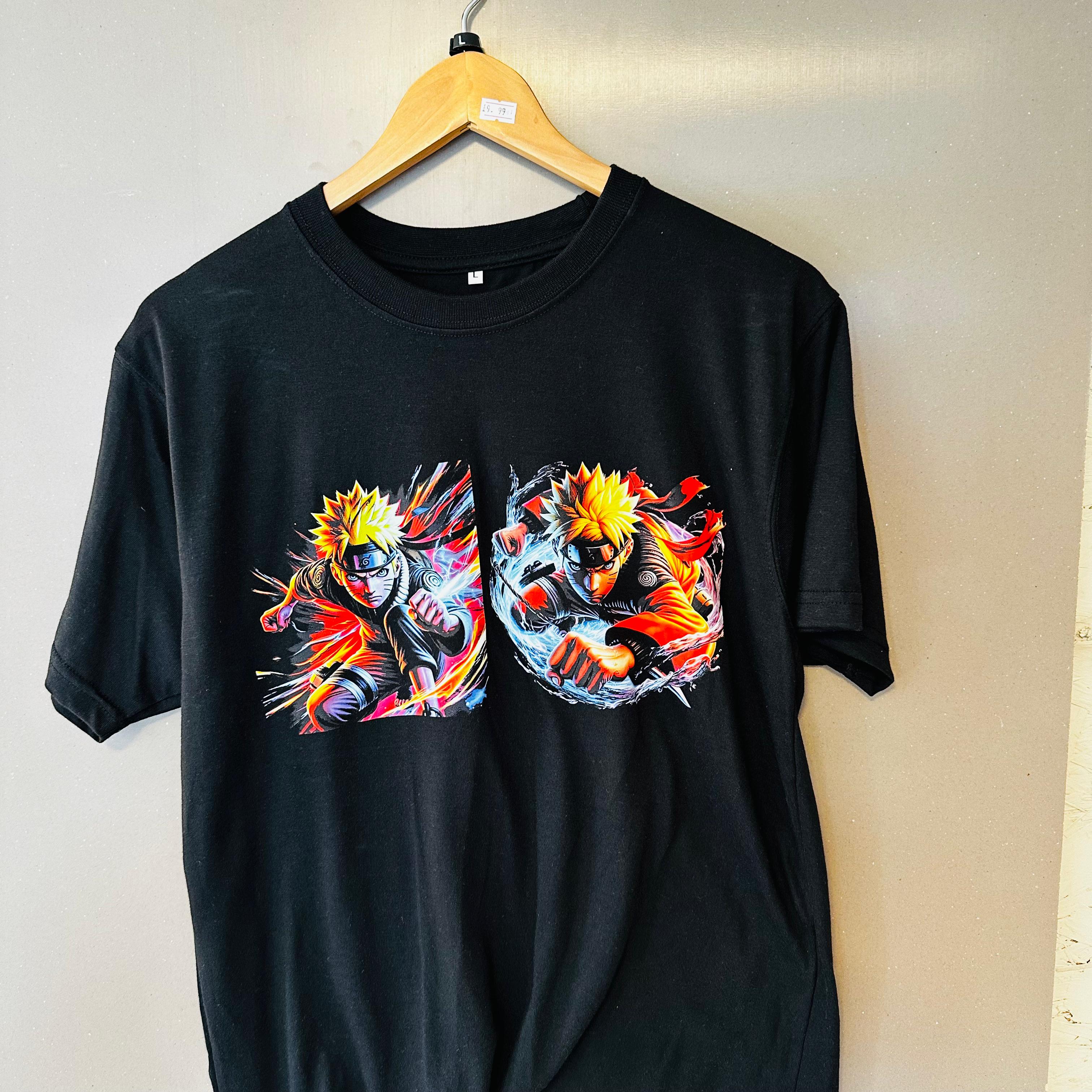 Black Anime-Inspired Action Graphic T-Shirt