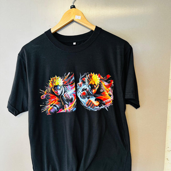 Black Anime-Inspired Action Graphic T-Shirt