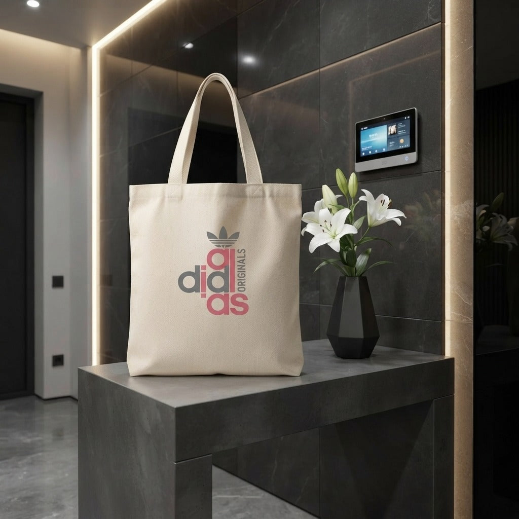Sportswear Graphic Canvas Tote Bag - Pink & Grey Vintage Typographic Design