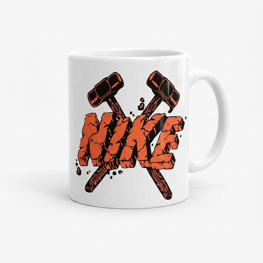 Nike Inspired Orange Stone Carved Crossed Hammers Graphic Waterproof Vinyl Sticker - Bold Streetwear Decal for Black & White Mugs