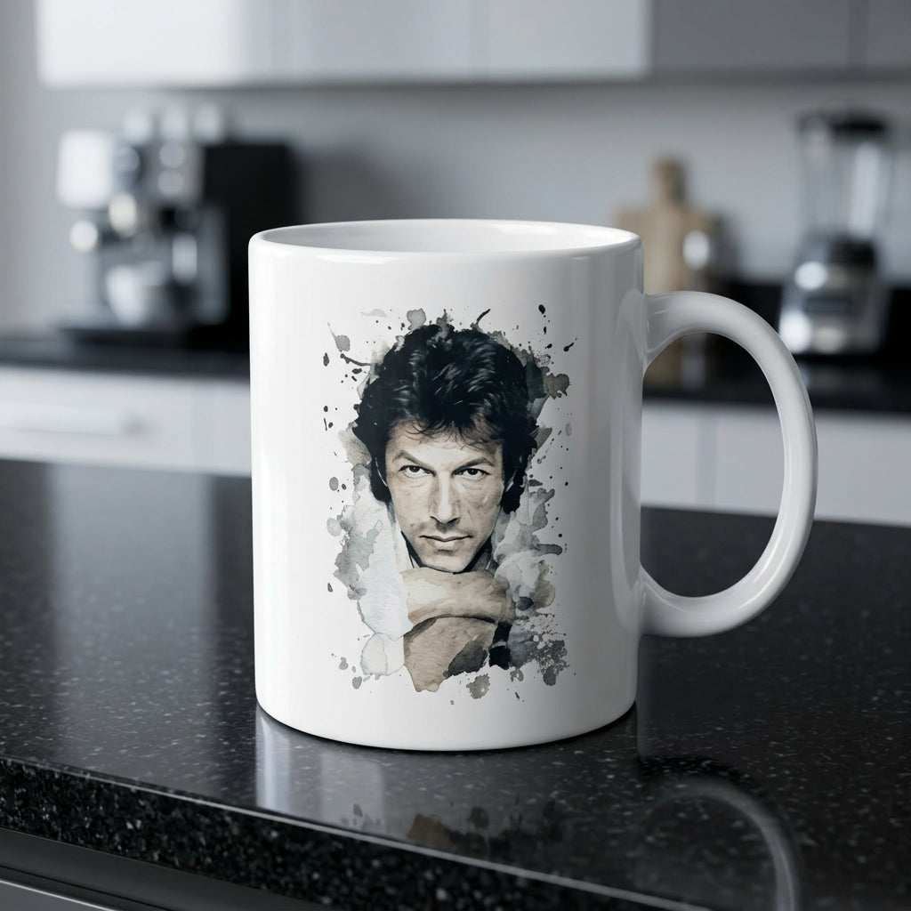 Imran Khan Watercolor Portrait Graphic Ceramic Cup – High-Quality Printed Tea & Coffee Drinkware
