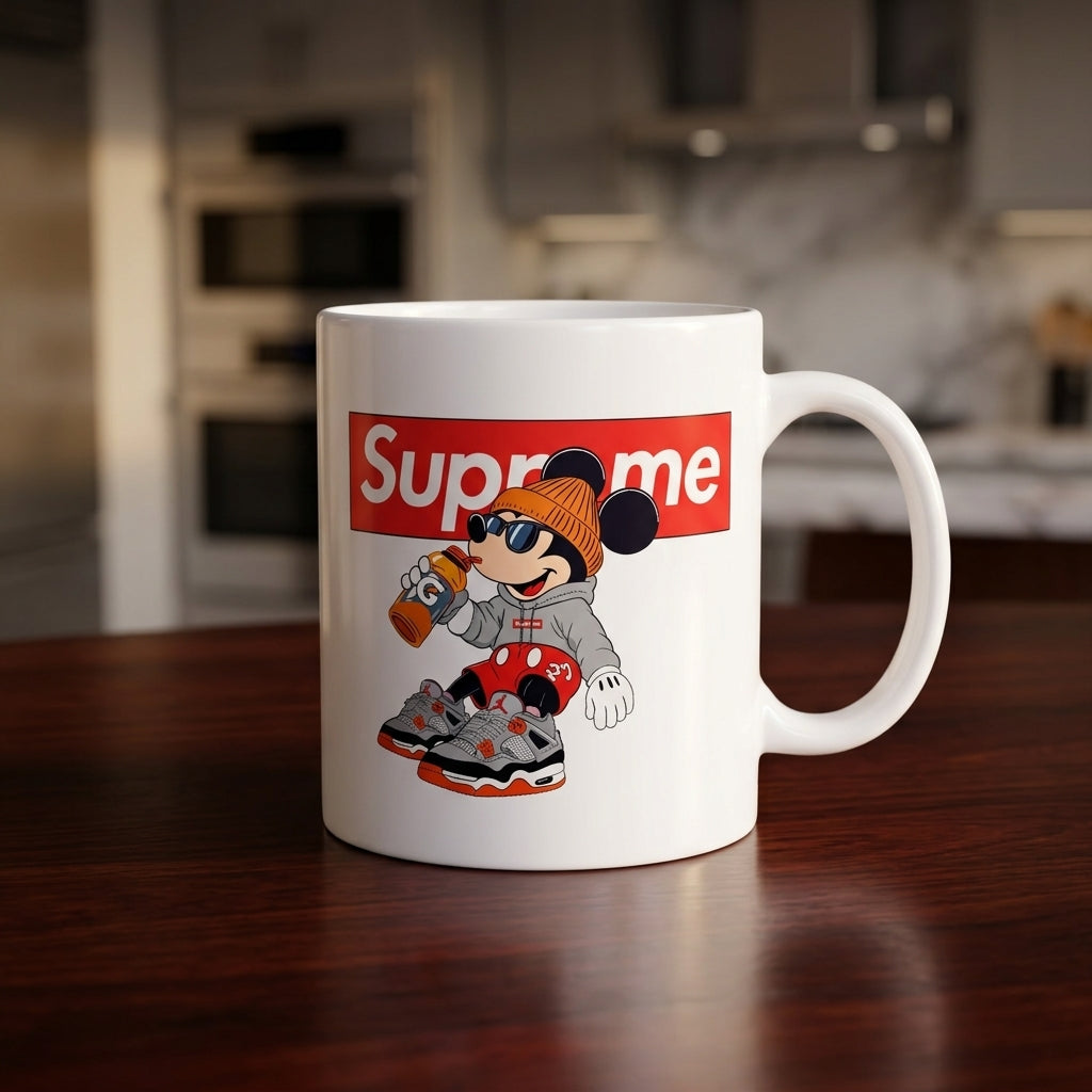 Cool Mickey Mouse Streetwear Red Box Logo Vinyl Decal – Waterproof Artwork for Mugs