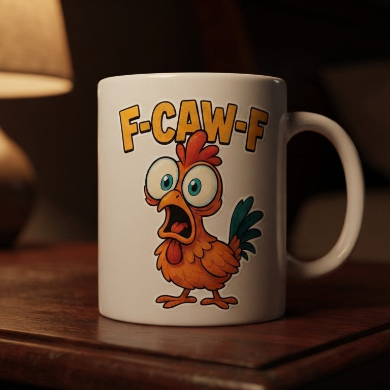 F-CAW-F Wide-Eyed Chicken Mug – Bug-Eyed Cartoon Rooster Ceramic Coffee Cup, Funny Kitchen Novelty