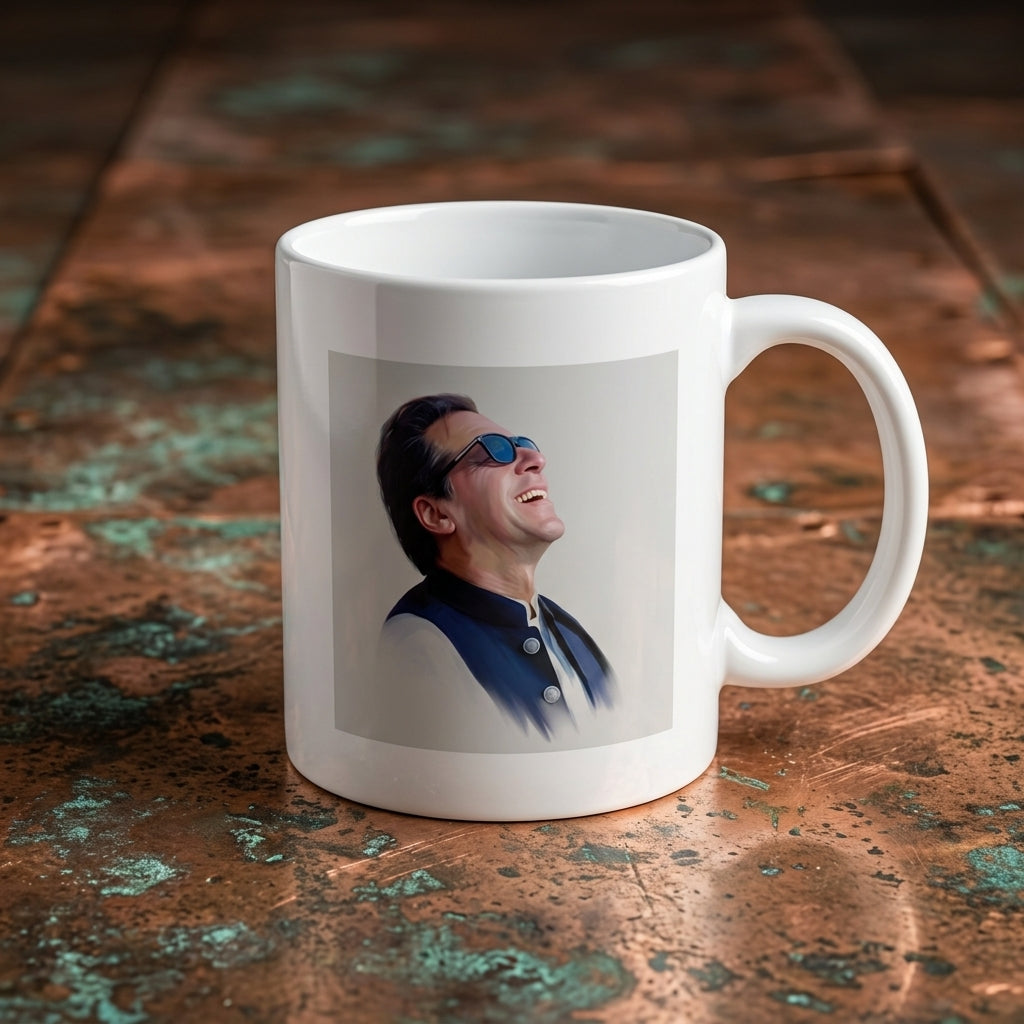 Iconic Imran Khan Laughing Graphic Ceramic Cup – High-Quality Printed Tea & Coffee Drinkware