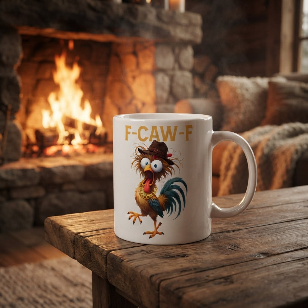 F-CAW-F Cowboy Rooster Mug – Funny Chicken In A Hat Ceramic Coffee Cup, Novelty Farmhouse Gift